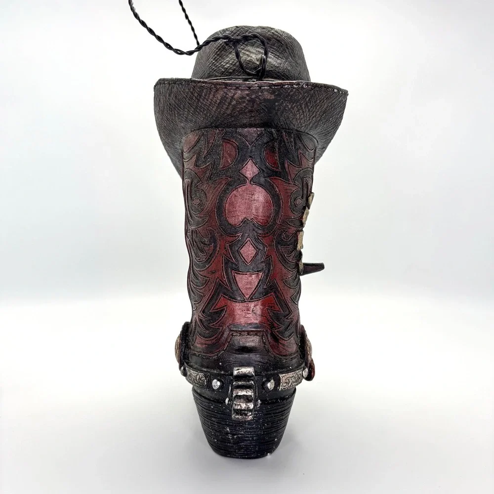Western Cowboy Boot Birdhouse Resin Hanging Rustic Outdoor Garden Decor Hat Spur